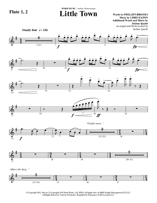 Little Town (Choral Anthem SATB) Flute 1/2 (Word Music Choral / Arr. Joshua Spacht)