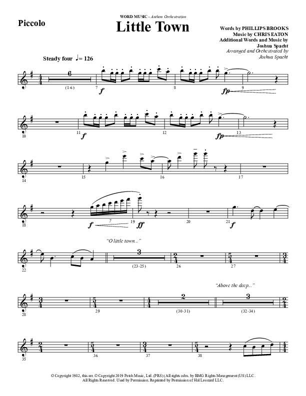 Little Town (Choral Anthem SATB) Flute/Piccolo (Word Music Choral / Arr. Joshua Spacht)