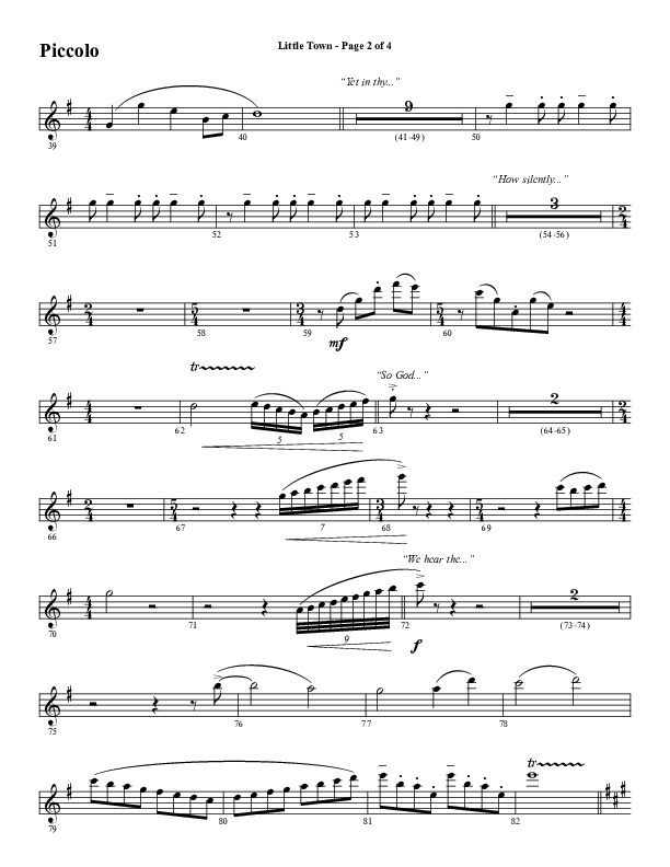 Little Town (Choral Anthem SATB) Flute/Piccolo (Word Music Choral / Arr. Joshua Spacht)