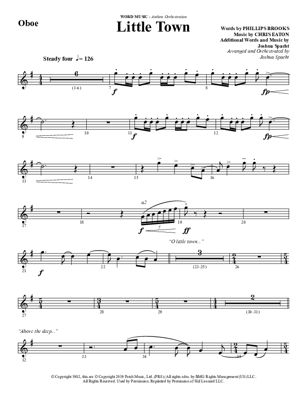 Little Town (Choral Anthem SATB) Oboe (Word Music Choral / Arr. Joshua Spacht)