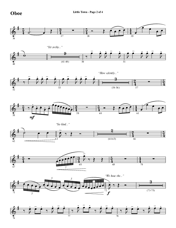 Little Town (Choral Anthem SATB) Oboe (Word Music Choral / Arr. Joshua Spacht)