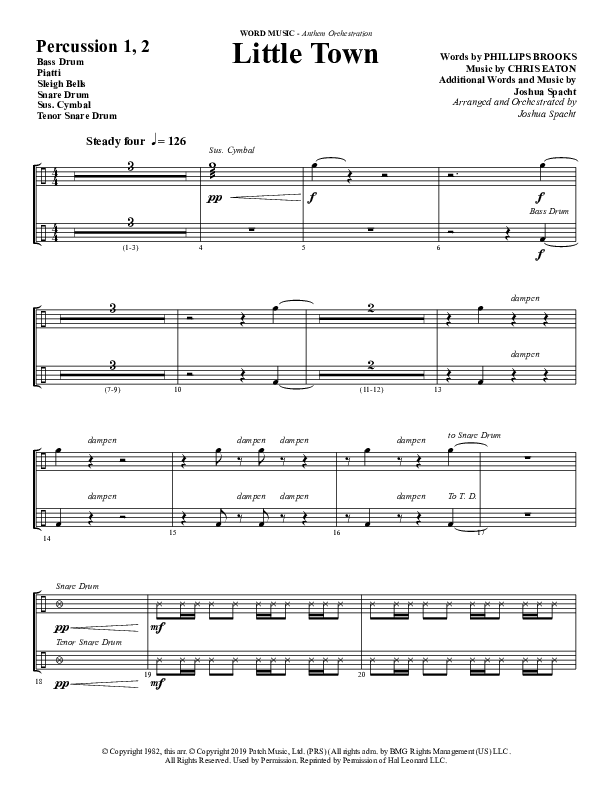 Little Town (Choral Anthem SATB) Percussion (Word Music Choral / Arr. Joshua Spacht)