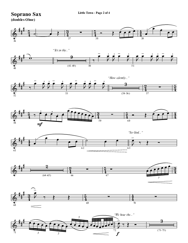 Little Town (Choral Anthem SATB) Soprano Sax (Word Music Choral / Arr. Joshua Spacht)