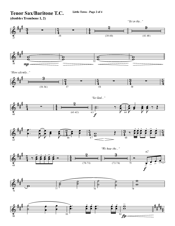 Little Town (Choral Anthem SATB) Tenor Sax/Baritone T.C. (Word Music Choral / Arr. Joshua Spacht)