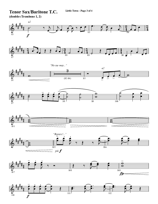 Little Town (Choral Anthem SATB) Tenor Sax/Baritone T.C. (Word Music Choral / Arr. Joshua Spacht)