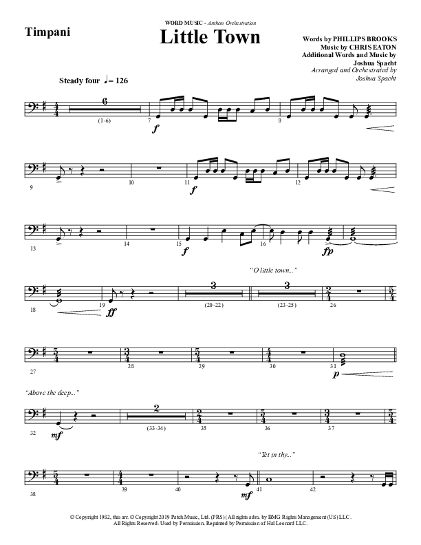 Little Town (Choral Anthem SATB) Timpani (Word Music Choral / Arr. Joshua Spacht)