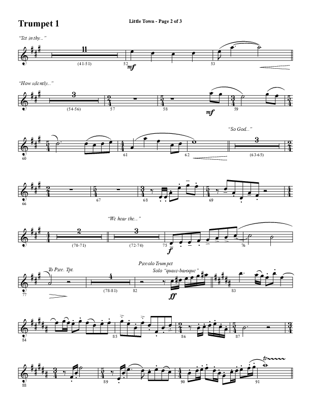 Little Town (Choral Anthem SATB) Trumpet 1 (Word Music Choral / Arr. Joshua Spacht)