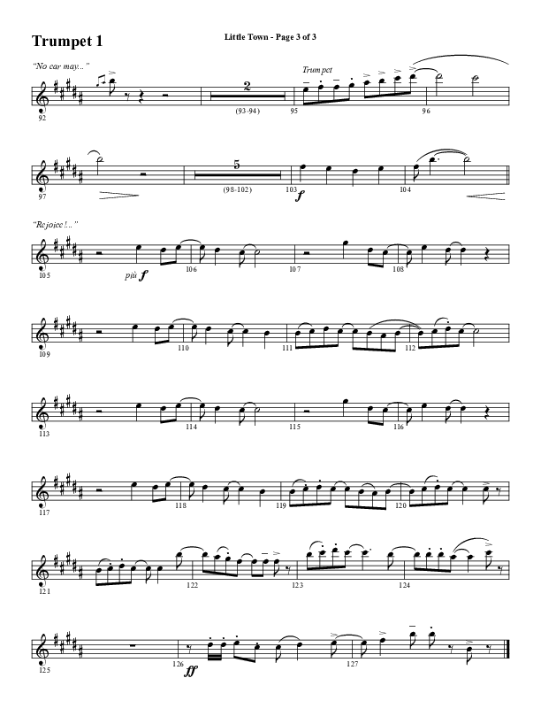 Little Town (Choral Anthem SATB) Trumpet 1 (Word Music Choral / Arr. Joshua Spacht)
