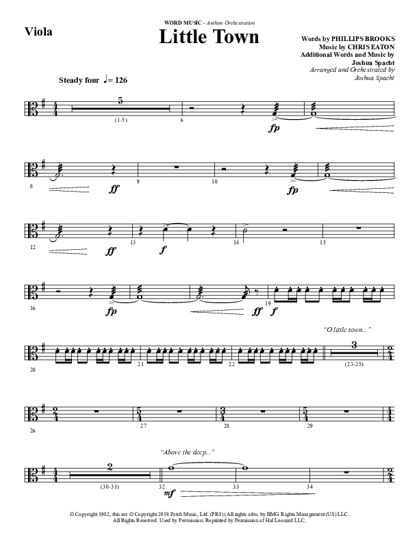 Little Town (Choral Anthem SATB) Viola (Word Music Choral / Arr. Joshua Spacht)