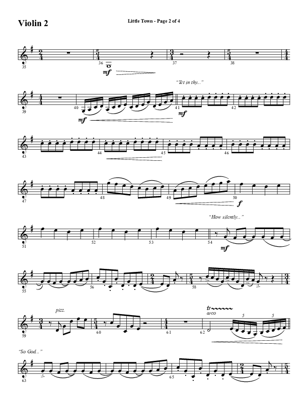 Little Town (Choral Anthem SATB) Violin 2 (Word Music Choral / Arr. Joshua Spacht)
