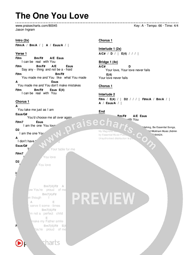 The One You Love Chords & Lyrics (Jason Ingram)