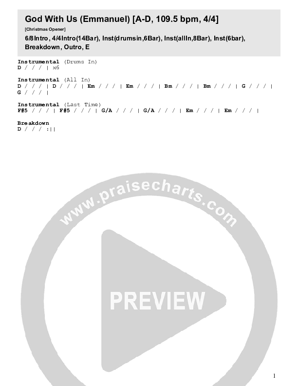 God With Us (Emmanuel) (Instrumental) Chord Chart (Rock City Worship)