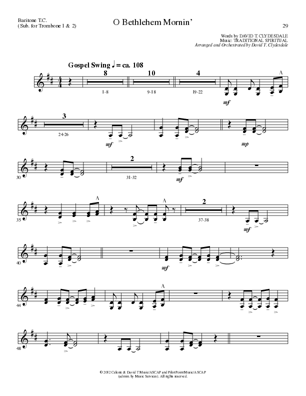 O Bethlehem Mornin' (Choral Anthem SATB) Baritone TC (Lillenas Choral / Arr. David Clydesdale)