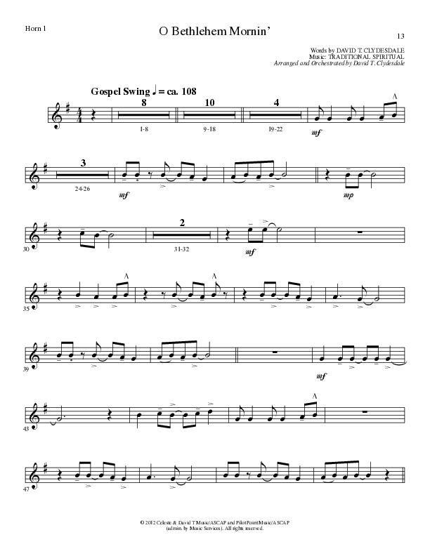 O Bethlehem Mornin' (Choral Anthem SATB) French Horn (Lillenas Choral / Arr. David Clydesdale)