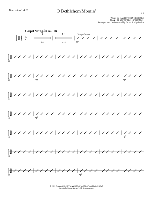 O Bethlehem Mornin' (Choral Anthem SATB) Percussion (Lillenas Choral / Arr. David Clydesdale)