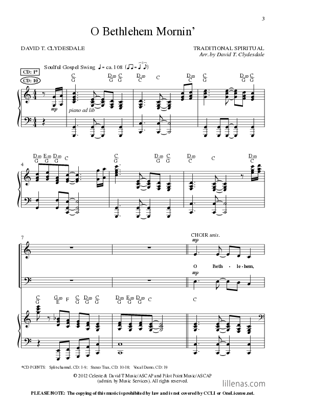 O Bethlehem Mornin' (Choral Anthem SATB) Anthem (SATB/Piano) (Lillenas Choral / Arr. David Clydesdale)