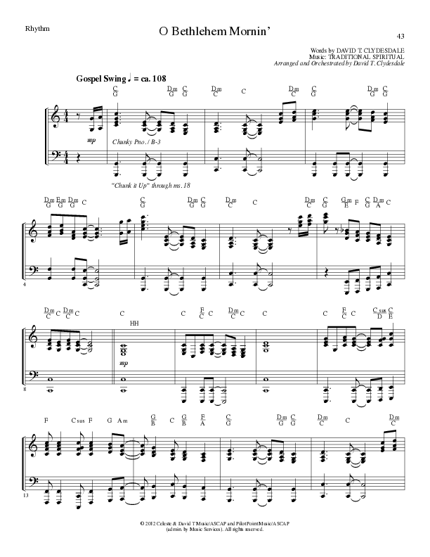 O Bethlehem Mornin' (Choral Anthem SATB) Rhythm Chart (Lillenas Choral / Arr. David Clydesdale)