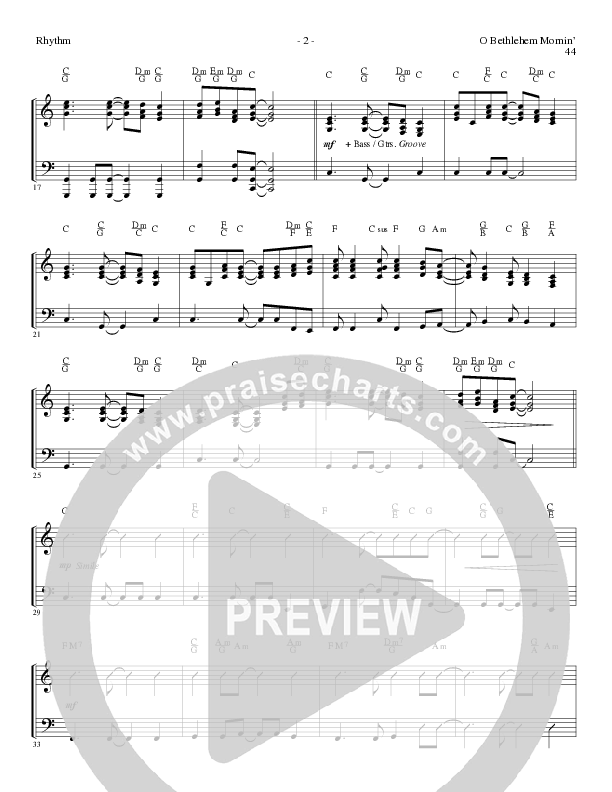 O Bethlehem Mornin' (Choral Anthem SATB) Rhythm Chart (Lillenas Choral / Arr. David Clydesdale)