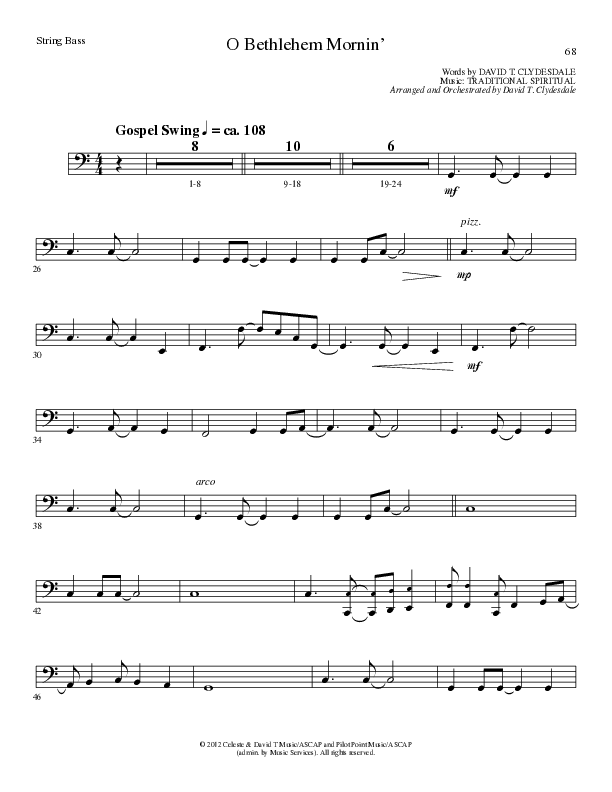 O Bethlehem Mornin' (Choral Anthem SATB) String Bass (Lillenas Choral / Arr. David Clydesdale)
