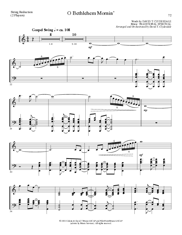 O Bethlehem Mornin' (Choral Anthem SATB) String Reduction (Lillenas Choral / Arr. David Clydesdale)