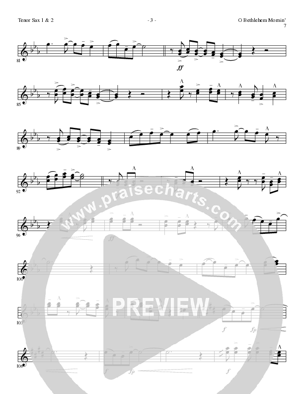 O Bethlehem Mornin' (Choral Anthem SATB) Tenor Sax 1/2 (Lillenas Choral / Arr. David Clydesdale)