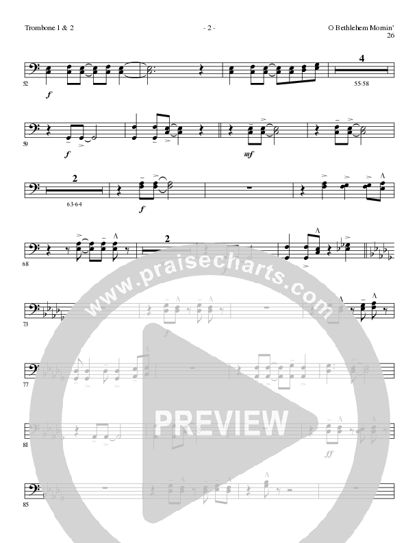 O Bethlehem Mornin' (Choral Anthem SATB) Trombone 1/2 (Lillenas Choral / Arr. David Clydesdale)