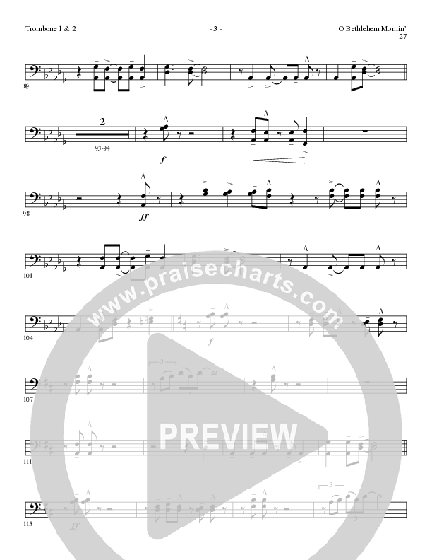 O Bethlehem Mornin' (Choral Anthem SATB) Trombone 1/2 (Lillenas Choral / Arr. David Clydesdale)