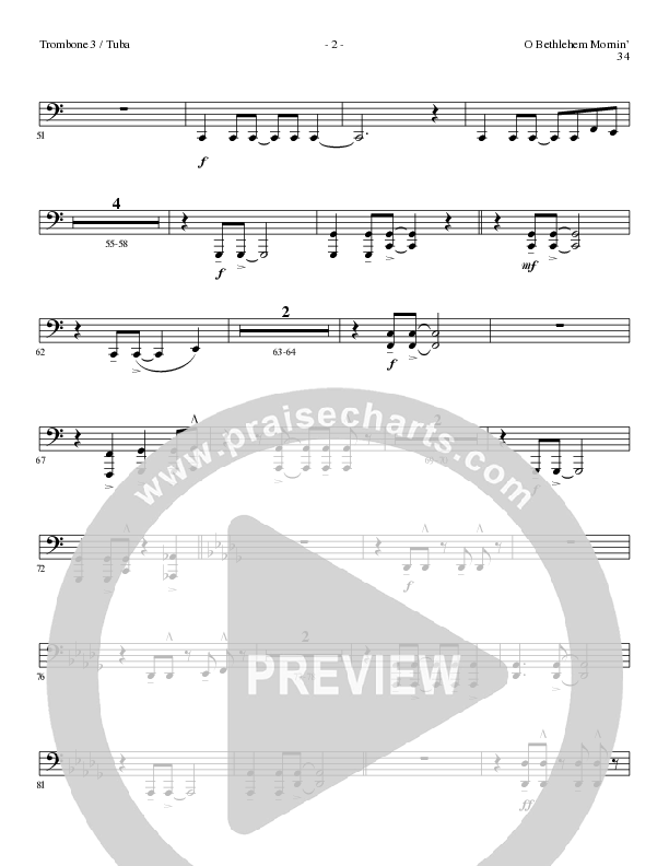 O Bethlehem Mornin' (Choral Anthem SATB) Trombone 3/Tuba (Lillenas Choral / Arr. David Clydesdale)