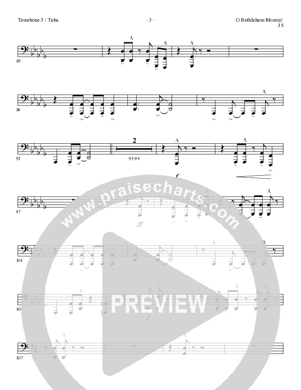 O Bethlehem Mornin' (Choral Anthem SATB) Trombone 3/Tuba (Lillenas Choral / Arr. David Clydesdale)