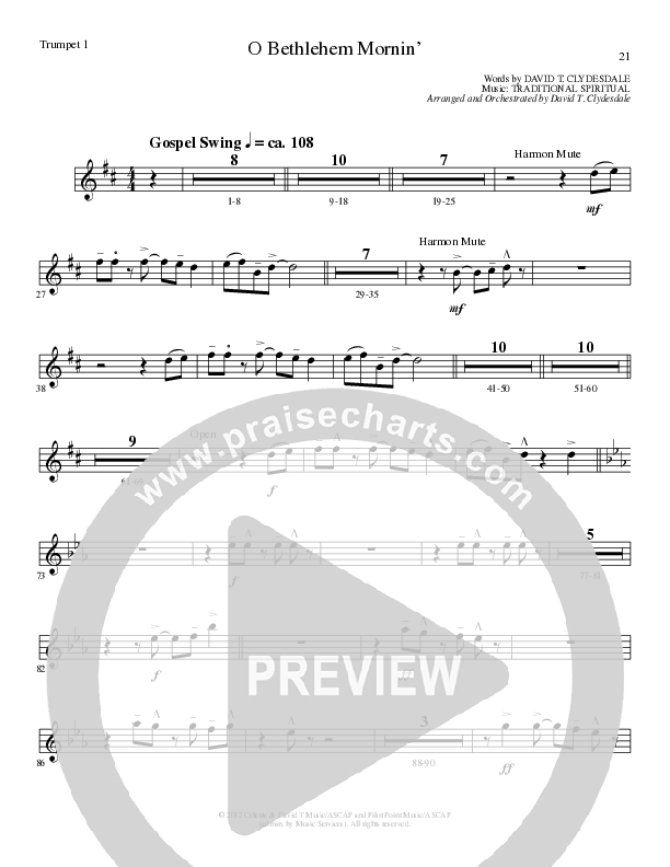 O Bethlehem Mornin' (Choral Anthem SATB) Trumpet 1 (Lillenas Choral / Arr. David Clydesdale)
