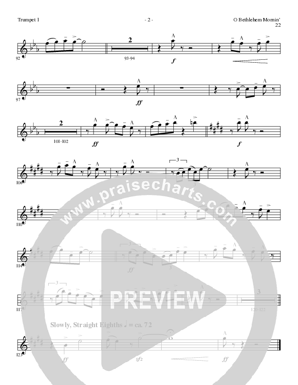 O Bethlehem Mornin' (Choral Anthem SATB) Trumpet 1 (Lillenas Choral / Arr. David Clydesdale)