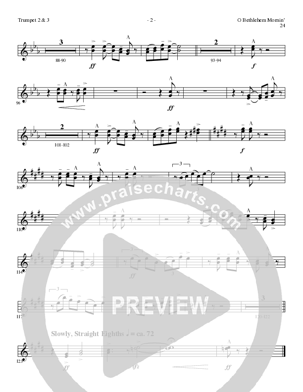 O Bethlehem Mornin' (Choral Anthem SATB) Trumpet 2/3 (Lillenas Choral / Arr. David Clydesdale)