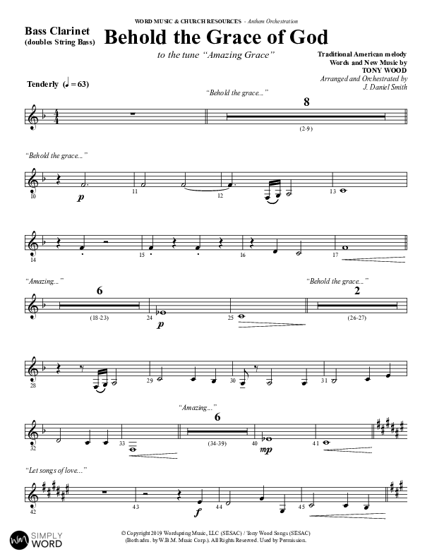 Behold The Grace Of God (Choral Anthem SATB) Bass Clarinet (Word Music Choral / Arr. J. Daniel Smith)