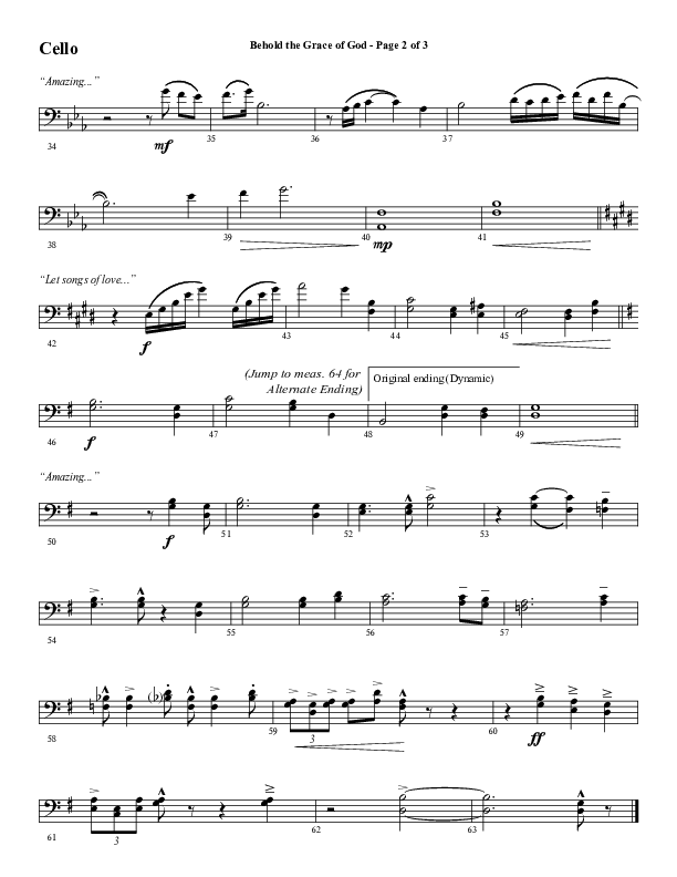Behold The Grace Of God (Choral Anthem SATB) Cello (Word Music Choral / Arr. J. Daniel Smith)