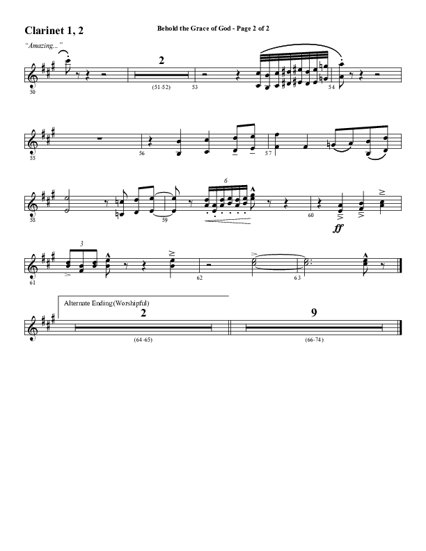 Behold The Grace Of God (Choral Anthem SATB) Clarinet 1/2 (Word Music Choral / Arr. J. Daniel Smith)