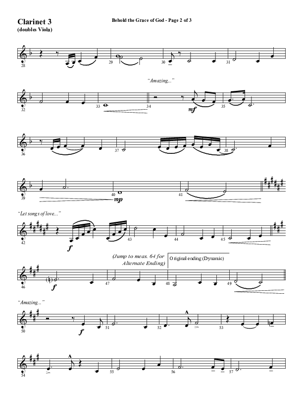Behold The Grace Of God (Choral Anthem SATB) Clarinet 3 (Word Music Choral / Arr. J. Daniel Smith)