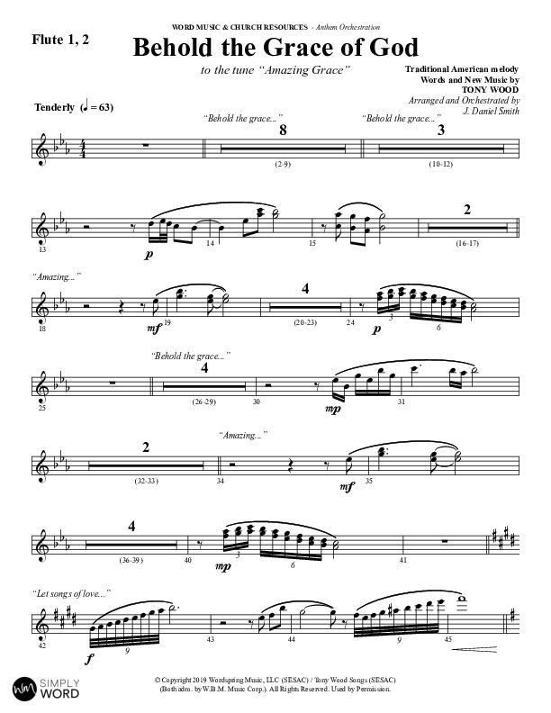 Behold The Grace Of God (Choral Anthem SATB) Flute 1/2 (Word Music Choral / Arr. J. Daniel Smith)