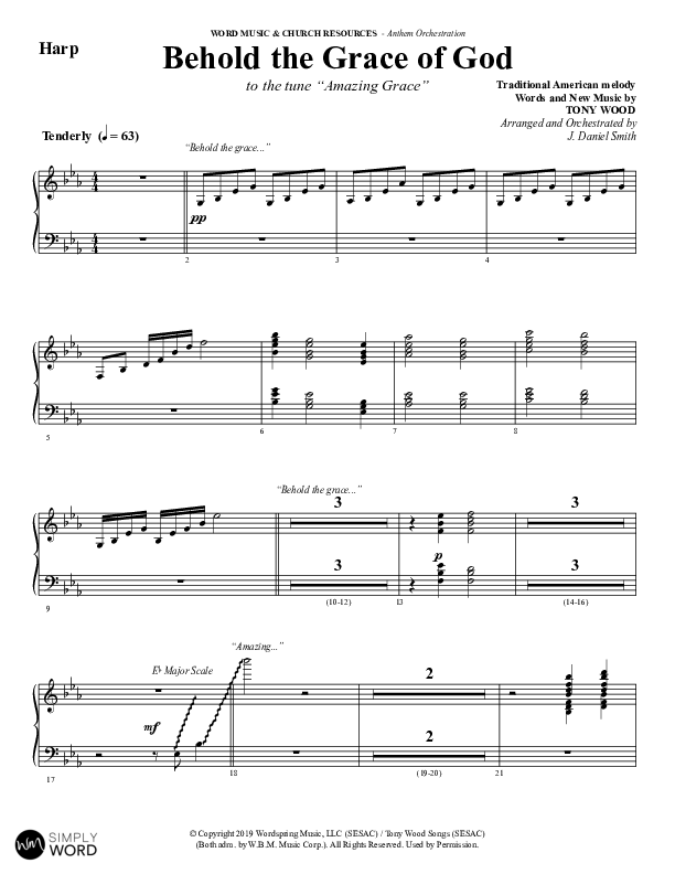 Behold The Grace Of God (Choral Anthem SATB) Harp (Word Music Choral / Arr. J. Daniel Smith)