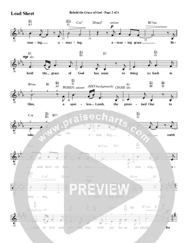 Behold The Grace Of God (Choral Anthem SATB) Lead Sheet (Melody) (Word Music Choral / Arr. J. Daniel Smith)