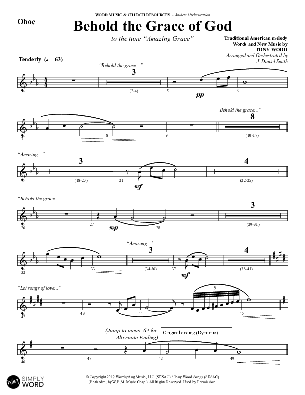 Behold The Grace Of God (Choral Anthem SATB) Oboe (Word Music Choral / Arr. J. Daniel Smith)