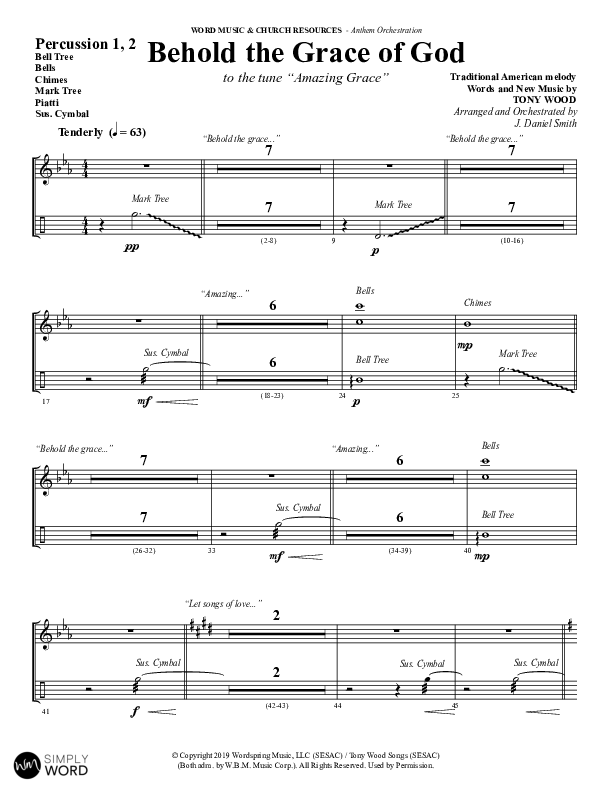 Behold The Grace Of God (Choral Anthem SATB) Percussion 1/2 (Word Music Choral / Arr. J. Daniel Smith)