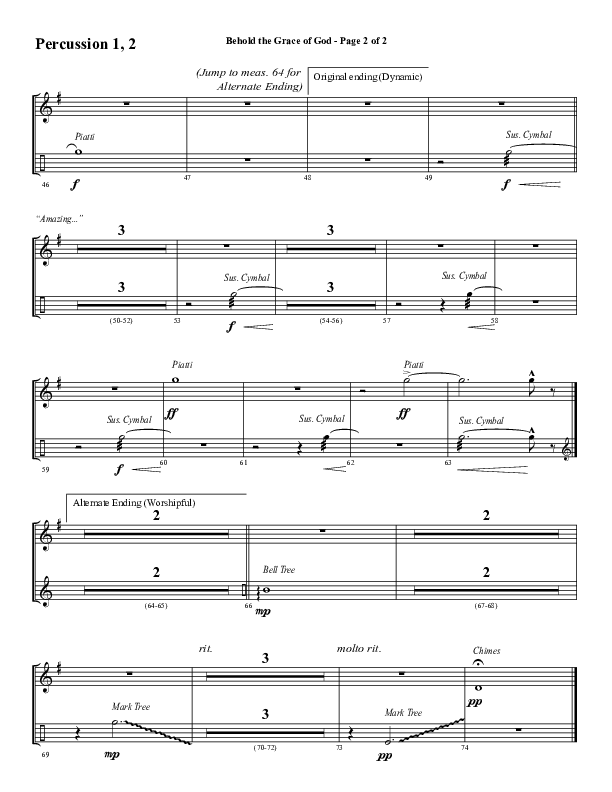 Behold The Grace Of God (Choral Anthem SATB) Percussion 1/2 (Word Music Choral / Arr. J. Daniel Smith)