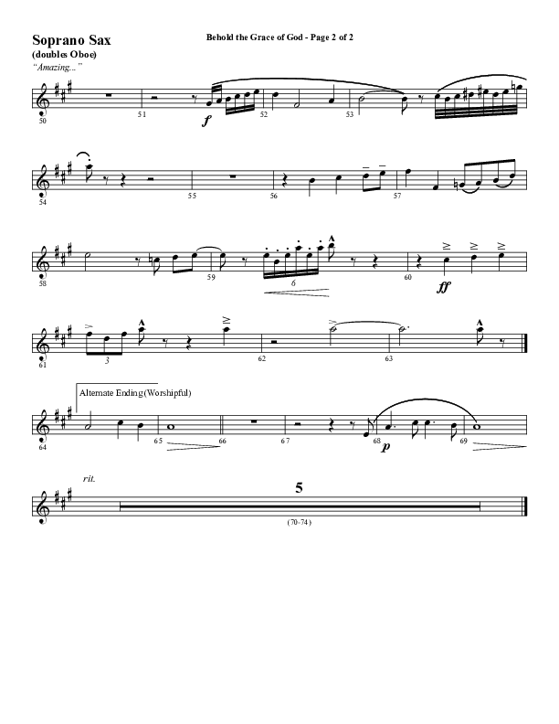 Behold The Grace Of God (Choral Anthem SATB) Soprano Sax (Word Music Choral / Arr. J. Daniel Smith)