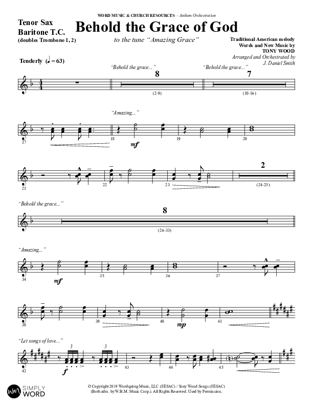 Behold The Grace Of God (Choral Anthem SATB) Tenor Sax/Baritone T.C. (Word Music Choral / Arr. J. Daniel Smith)