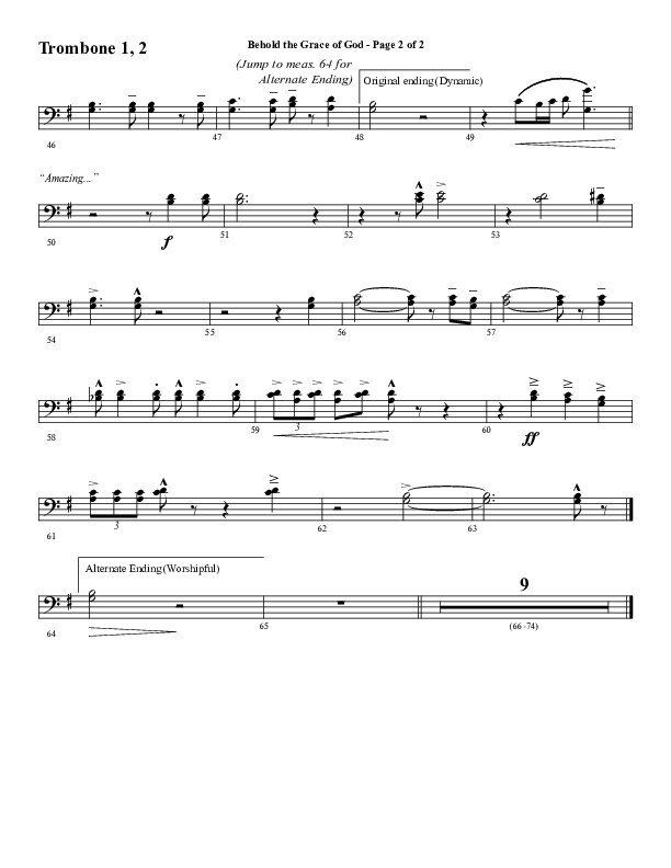 Behold The Grace Of God (Choral Anthem SATB) Trombone 1/2 (Word Music Choral / Arr. J. Daniel Smith)
