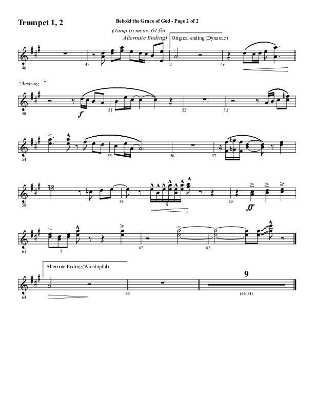 Behold The Grace Of God (Choral Anthem SATB) Trumpet 1,2 (Word Music Choral / Arr. J. Daniel Smith)