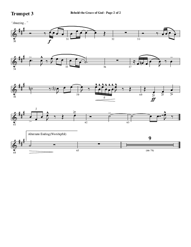 Behold The Grace Of God (Choral Anthem SATB) Trumpet 3 (Word Music Choral / Arr. J. Daniel Smith)