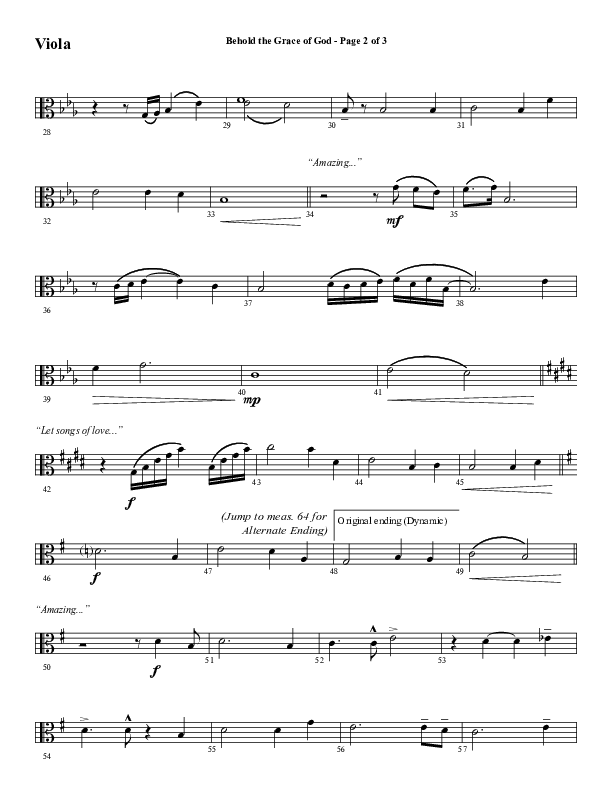 Behold The Grace Of God (Choral Anthem SATB) Viola (Word Music Choral / Arr. J. Daniel Smith)