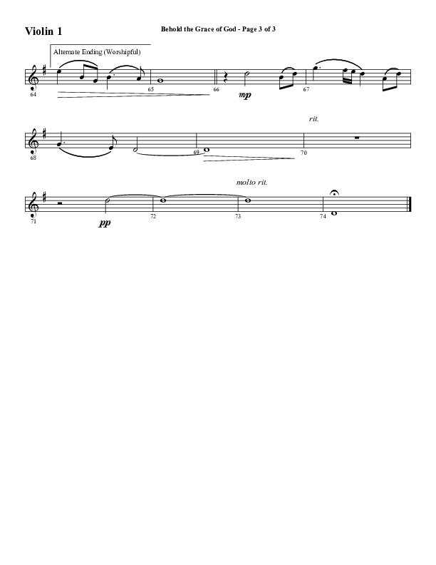 Behold The Grace Of God (Choral Anthem SATB) Violin 1 (Word Music Choral / Arr. J. Daniel Smith)