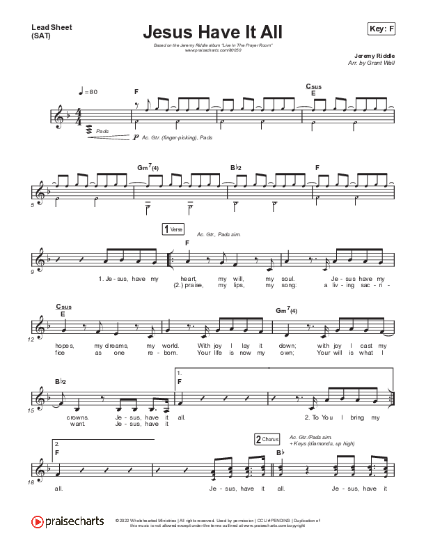 Jesus Have It All Lead Sheet (SAT) (Jeremy Riddle)